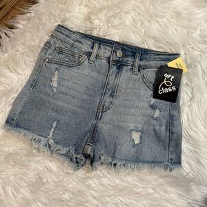 Art Class Girls High Rise Denim Shorts Size M 7/8 Distressed Frayed Hem‎ NEW